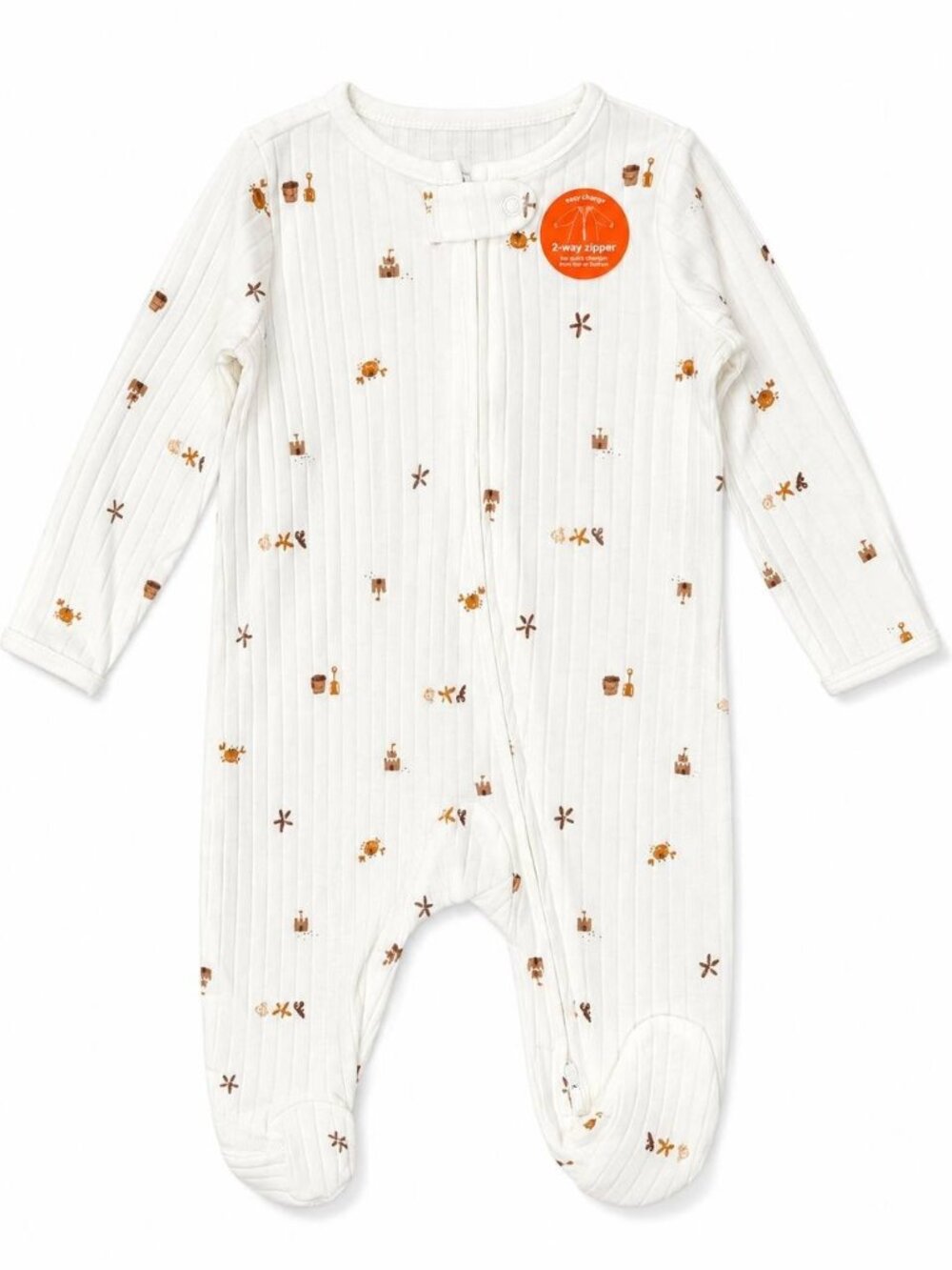 Carter's Baby Girl 3M Zip Footed Sleeper Ivory Ribbed Sandcastle Crab New